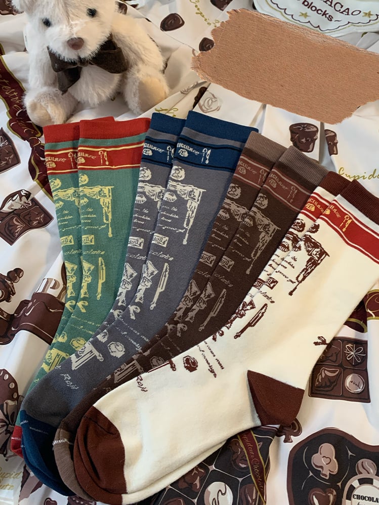 チョコレートプリントのスイートロリータカーフソックス