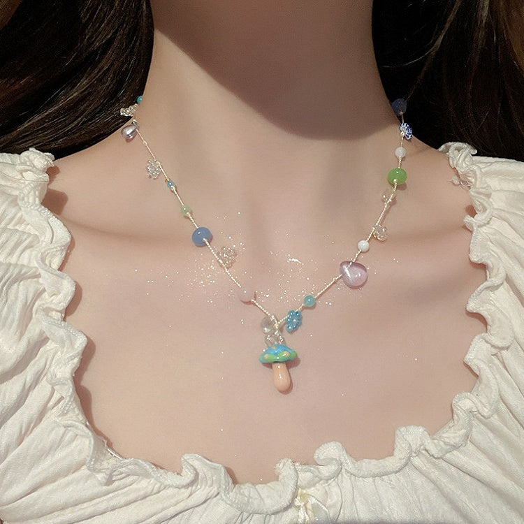 Y2K Blau/Rot/Lila Süße Halskette Pilz Perlen