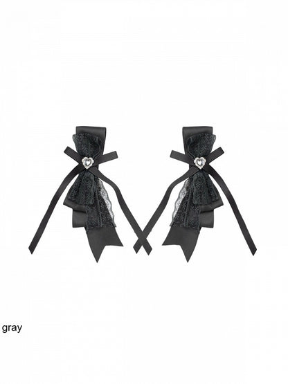 Black/Gray Bow Hairclip with Heart Rhinestone - With PUJI