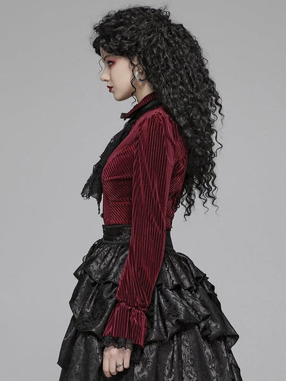 Red Velvet Dark-Grain Gothic Shirt