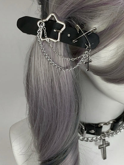 Haarspangen Schwarz/Weiß/Rosa Kreuz Verzierte Schnalle Stern Pin Charm