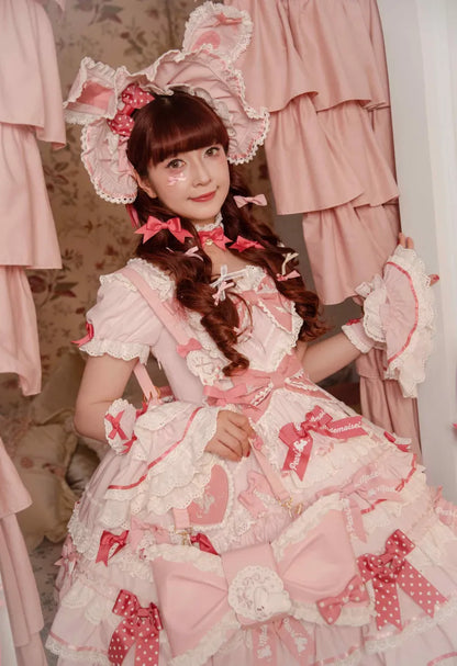 Rüschen Akzente Schleife Süßes Thema Hase Stück Ein Kleid Prinzessin Pink Lolita