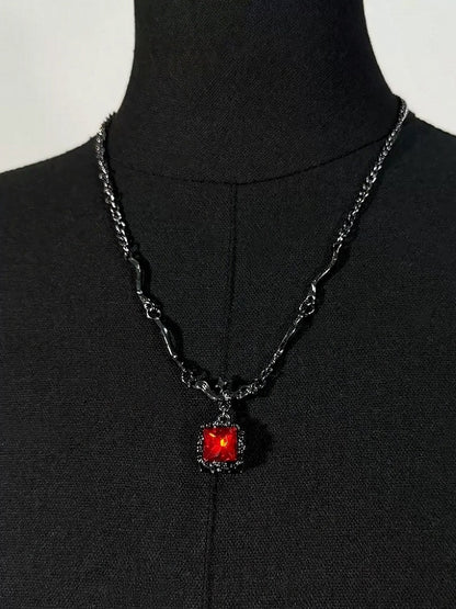 Ebony Chain Necklace with Ruby Crystal Pendant - YSHXS