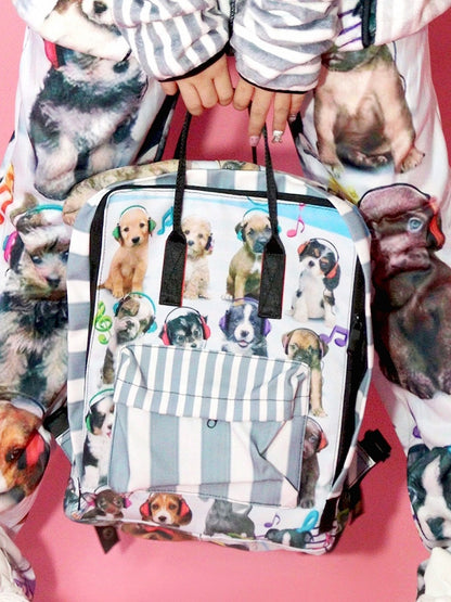 Backpack Puppy Kawaii Gray Daily Print