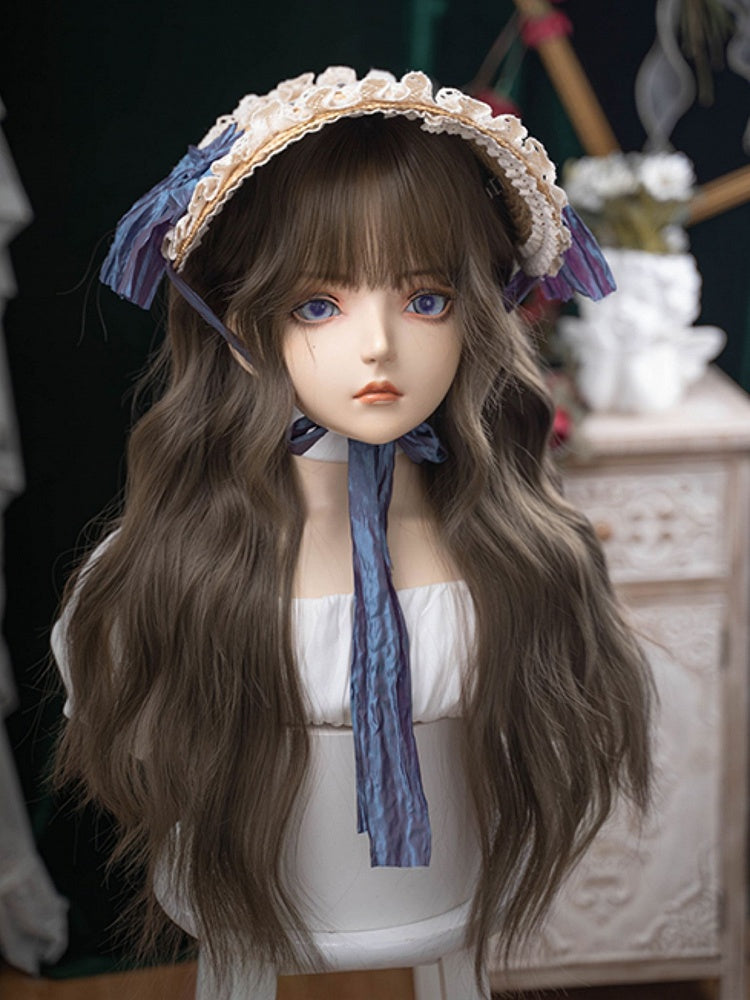 ブラウンの前髪付きエアウィッグ 72CM ウェーブ長さ