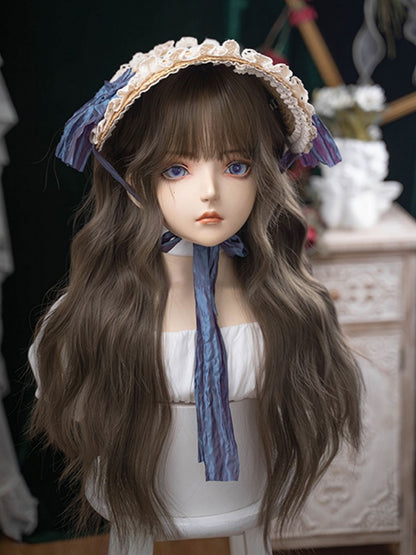 ブラウンの前髪付きエアウィッグ 72CM ウェーブ長さ