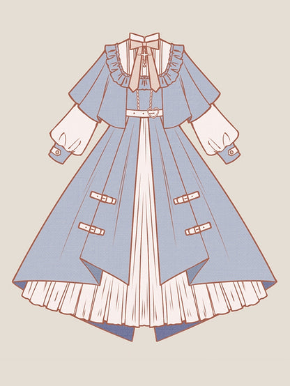 Long Dress Sleeves Collar and Beige Banded Lolita Cape Blue Design
