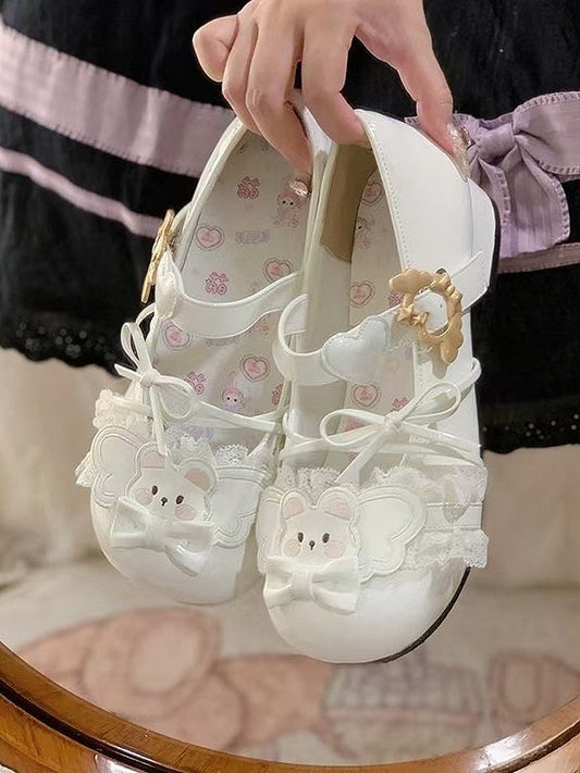 Lolita Sweet Snap Mary Closure Scalloped Winged Hem Janes with White Heart
