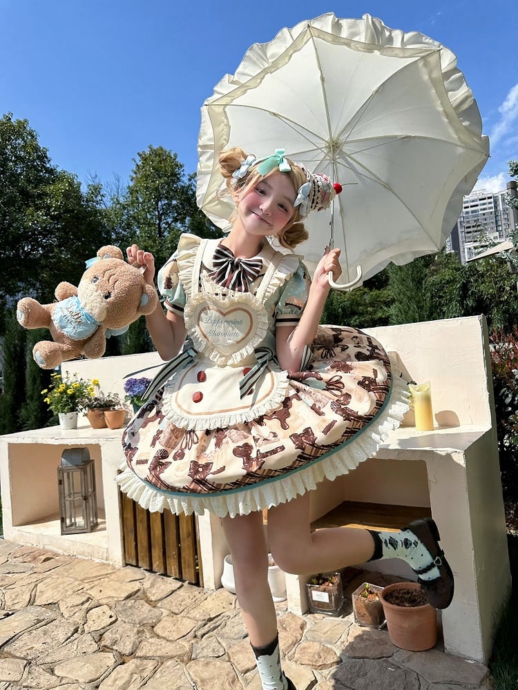 Heart-shaped Creamy Flutter Straps Bodice Lolita Sweet Apron