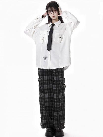 ホワイトスネークバックルストラップポケットシャツ（無料ネクタイ付き）