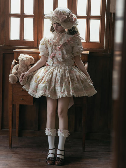 Theme Collar Print Lolita Bear Dress Doll Square and Bunny Sweet