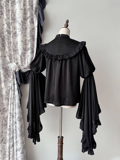 Bell Sleeves Black Flounce Gothic Blouse Trim