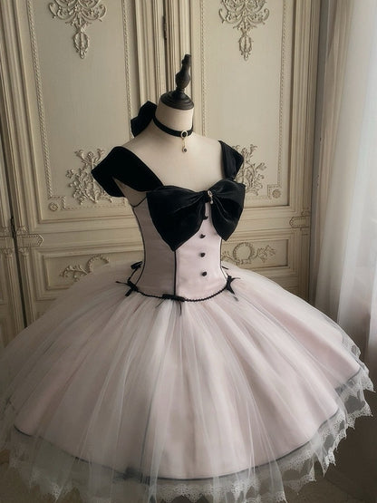 Pink Boned Waist Balletcore Lolita Birthday Dress Homecoming Dress