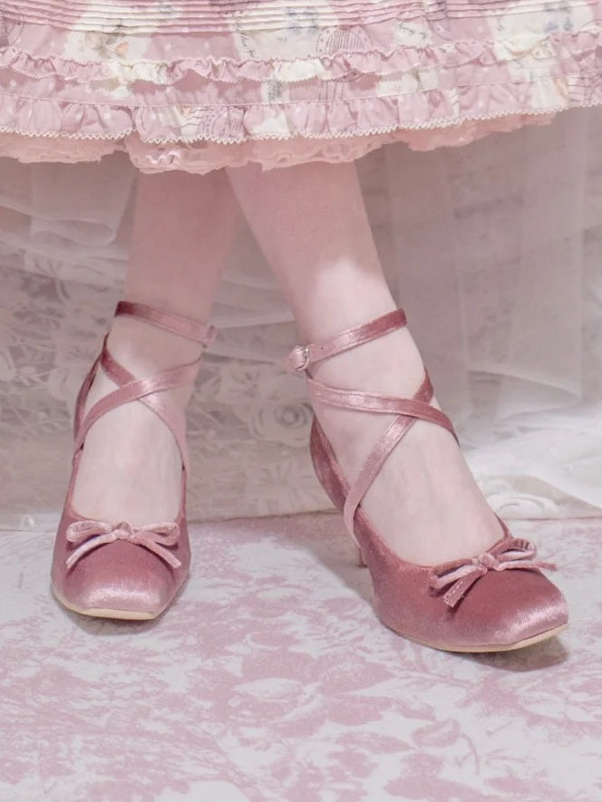 6,5 cm bei Bow Design Top Ballet Sweet PU High Pink - Heels Crisscross
