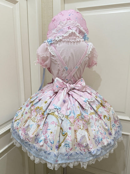 Seashell and Starfish Print Pink Sweet Lolita Skirt with Removable Straps