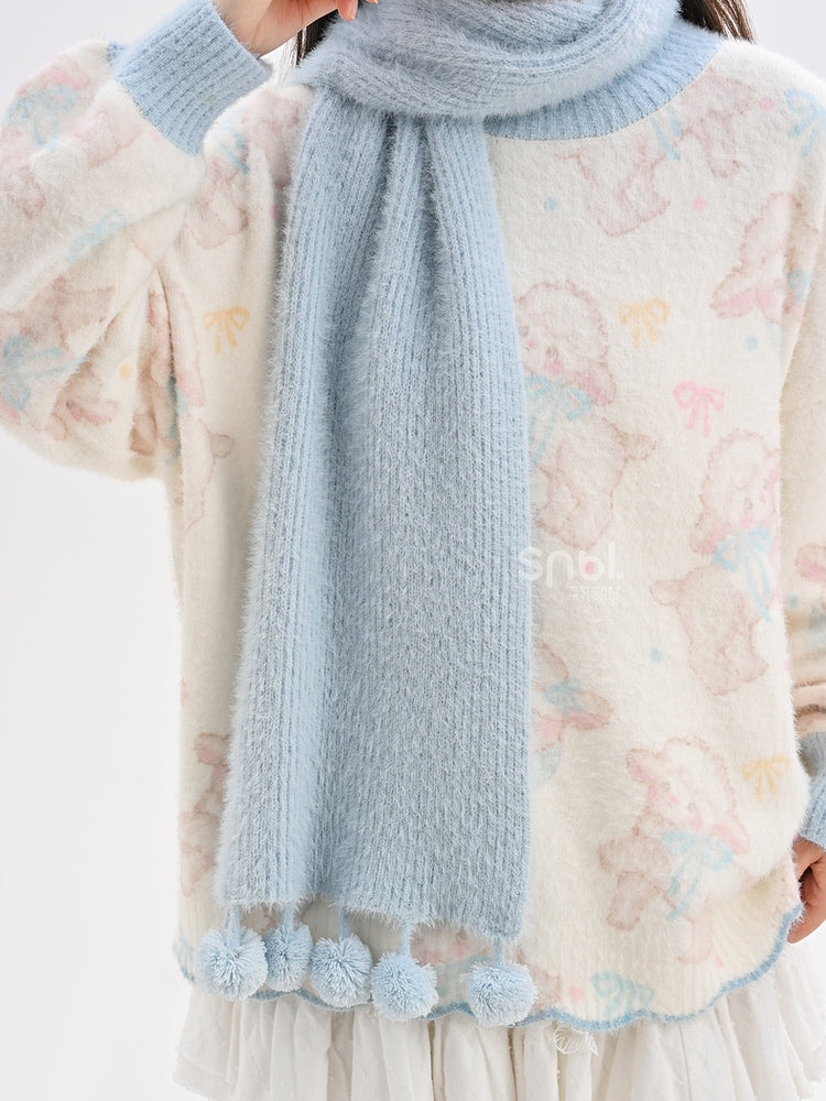 スカラップエッジトリムのベージュのキュートなラム柄セーター