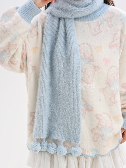 スカラップエッジトリムのベージュのキュートなラム柄セーター