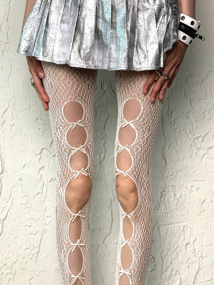Weiße Details Schleife Cut-out Strumpfhose Bittersüßes Design