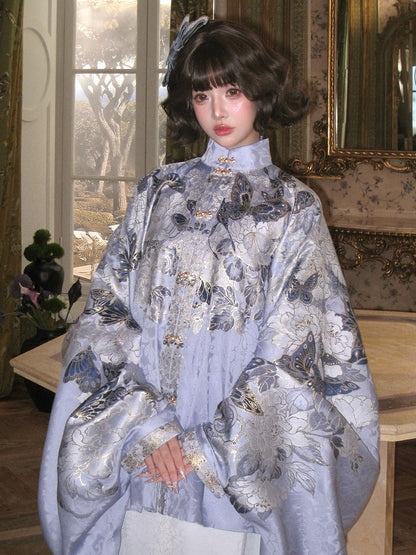Gold Embroidery Long Pipa Sleeve High Collar Outerwear - Yimu Walnut