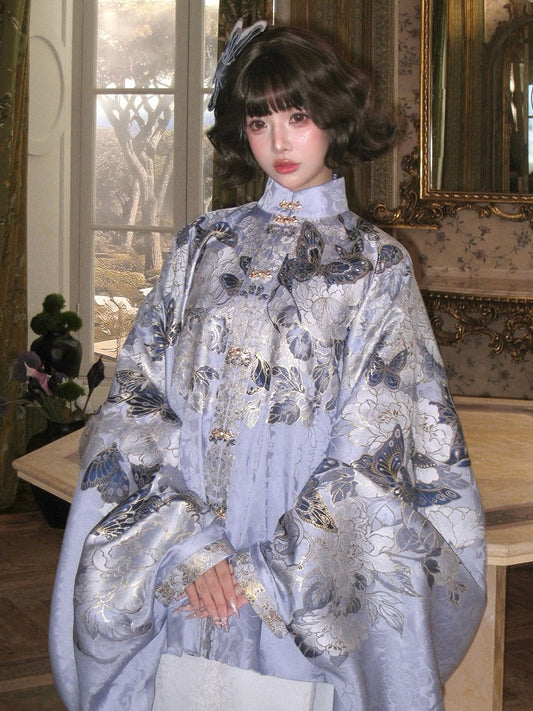Gold Embroidery Long Pipa Sleeve High Collar Outerwear - Yimu Walnut