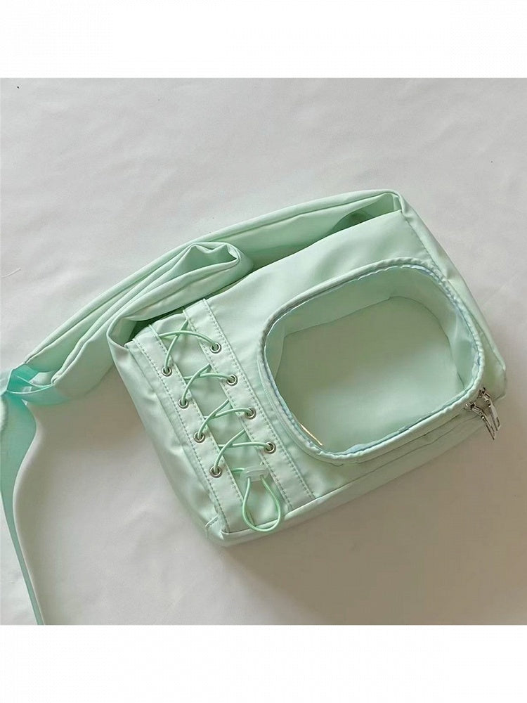 Transparent Pocket Ita Bag with Wide Straps