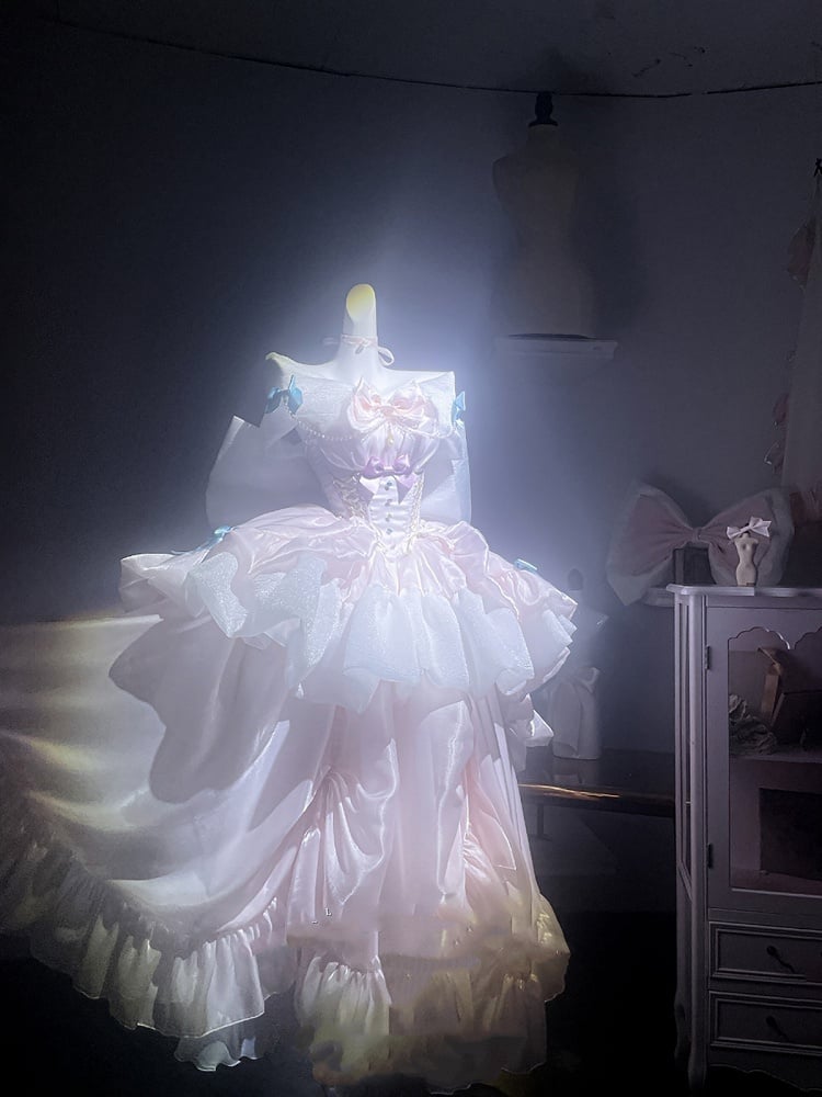 Hime trägerloses Lolita-Kleid mit großer Taille und Schleife, Ausschnitt, süßes Korsett, Rosa