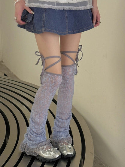 Style) Enjoué (Réchauds de jambes en dentelle à brides croisées