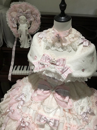 Shimmer Hime Set OP Lolita Decorated Bows Princess Pink Layered Full Dress