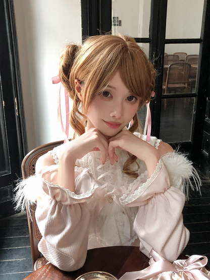 Clean Knit Pink Shoulder Innocent Aesthetic Kei Jirai Two-Way - Open Fuzzy Dress