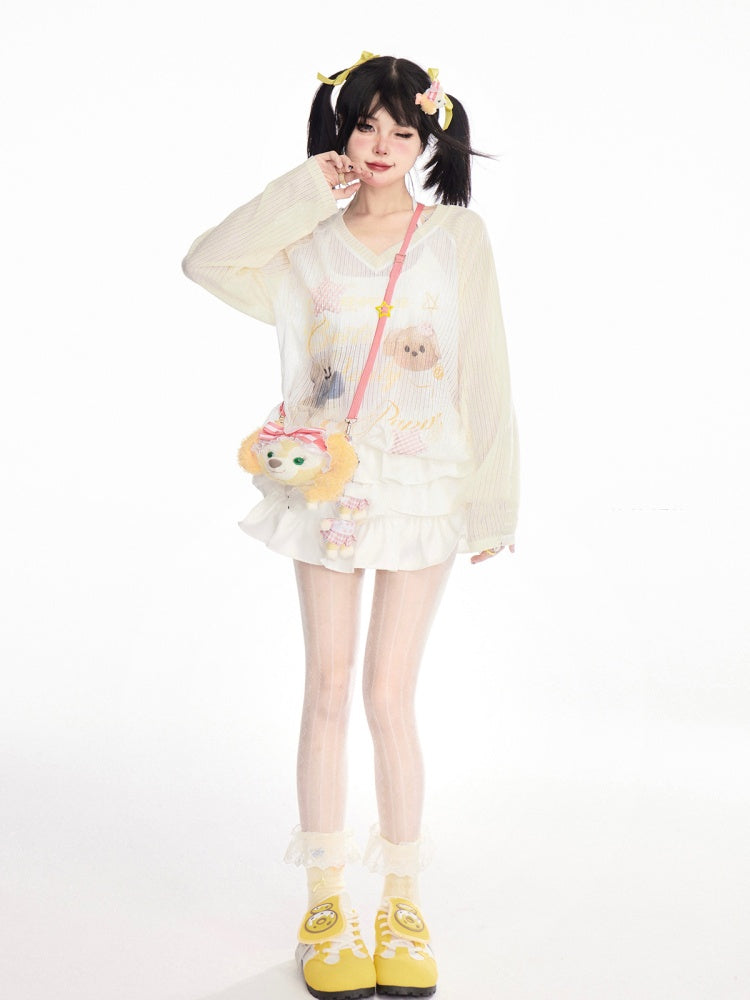 ホワイトバレエコアラインストーンディテールミニティアードスカート