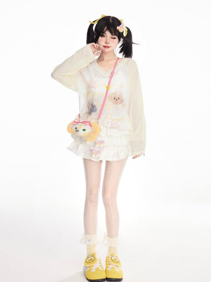 ホワイトバレエコアラインストーンディテールミニティアードスカート