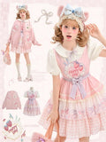 Süße Erdbeerkuchen Stickerei Peter Kragen Lolita Kleid Rock Tiered Pan Pink