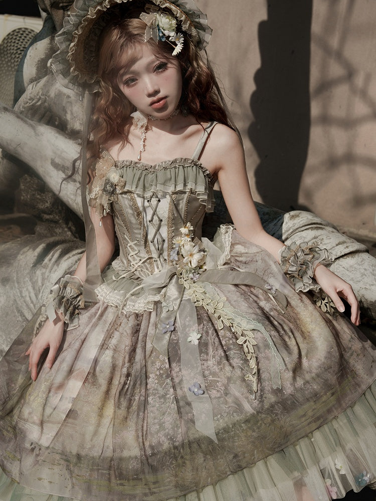 Green Lace-up Details Elegant Lolita Corset Top