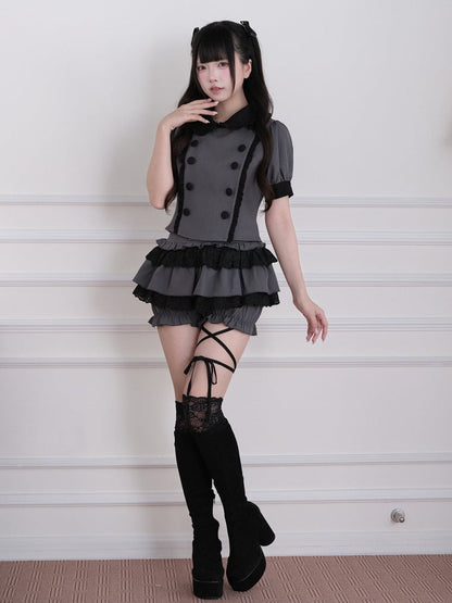 Gray Jirai Kei Tiered Lace Trim Skort - No Genki