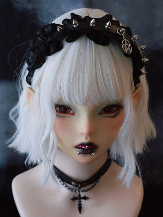 Mit Pentagramm Gothic Nieten Schwarz Verziert Rüschenbesatz Design Charm KC