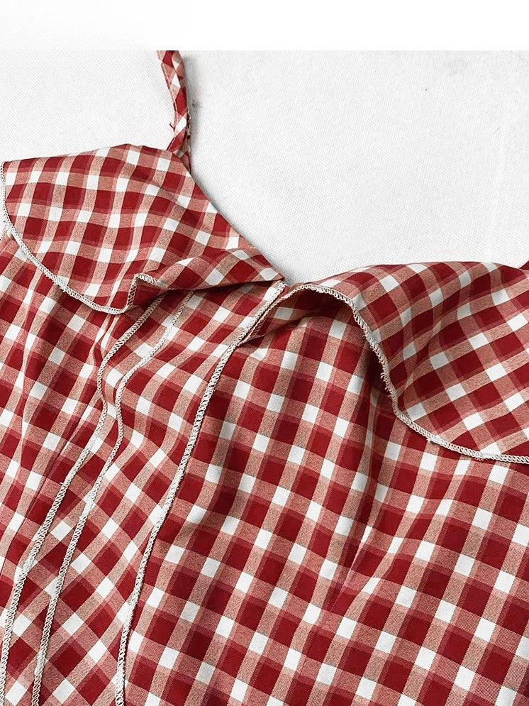 Plaid Y2K Asymmetrical Glamorous Hem Top Cami Holiday Red Pattern