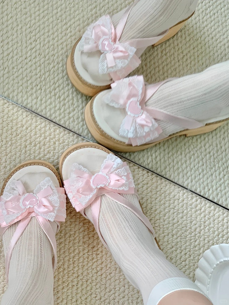 Slippers Pink Lolita Wa Heart with Applique