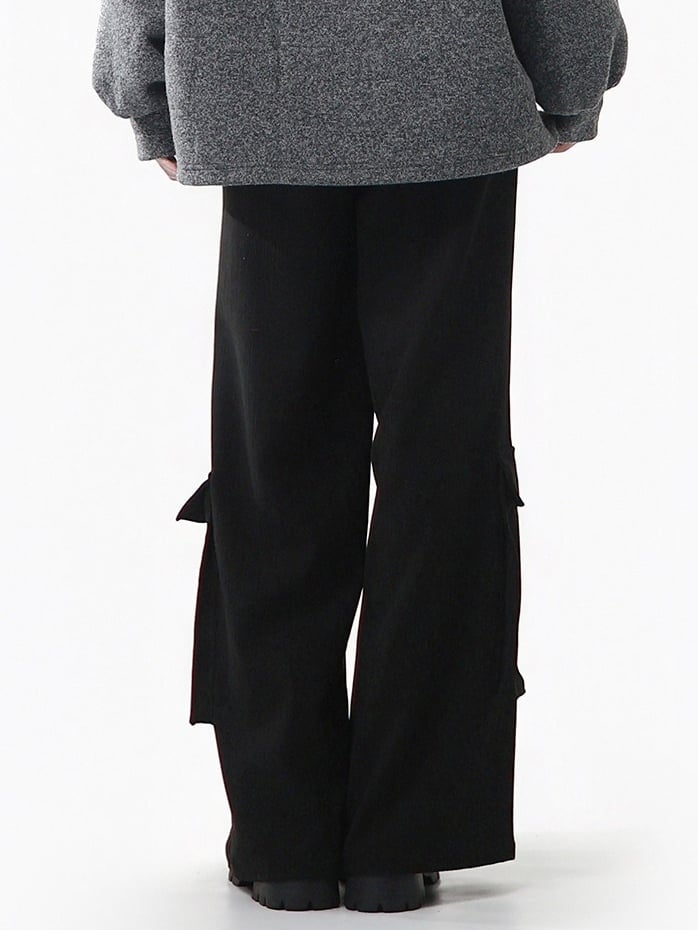 Straight-leg Embellishments Black Straps Cargo Crisscross Pants with Stud - Pockets