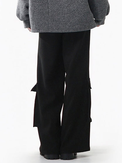 Straight-leg Embellishments Black Straps Cargo Crisscross Pants with Stud - Pockets