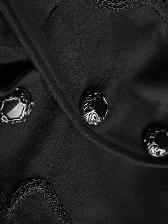 Black Gothic Long Worsted Floral Disc Coat