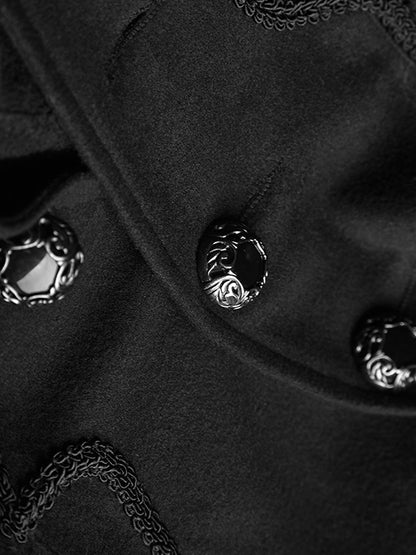 Black Gothic Long Disc Worsted Coat Flowers