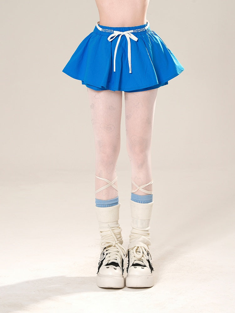 Drawstring Waist A-line Mini Skirt Red/Blue