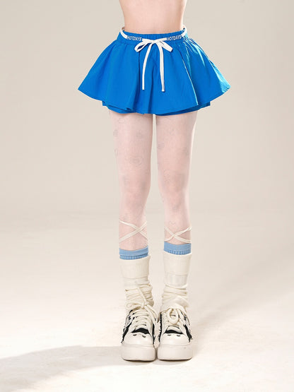 Drawstring Waist A-line Mini Skirt Red/Blue