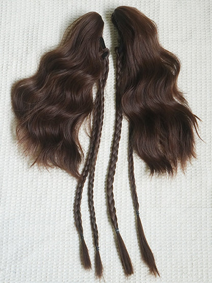 Karamellfarbene Bob-Kurzperücke mit Pony + doppelt gewelltem Pferdeschwanz und Krallenclips