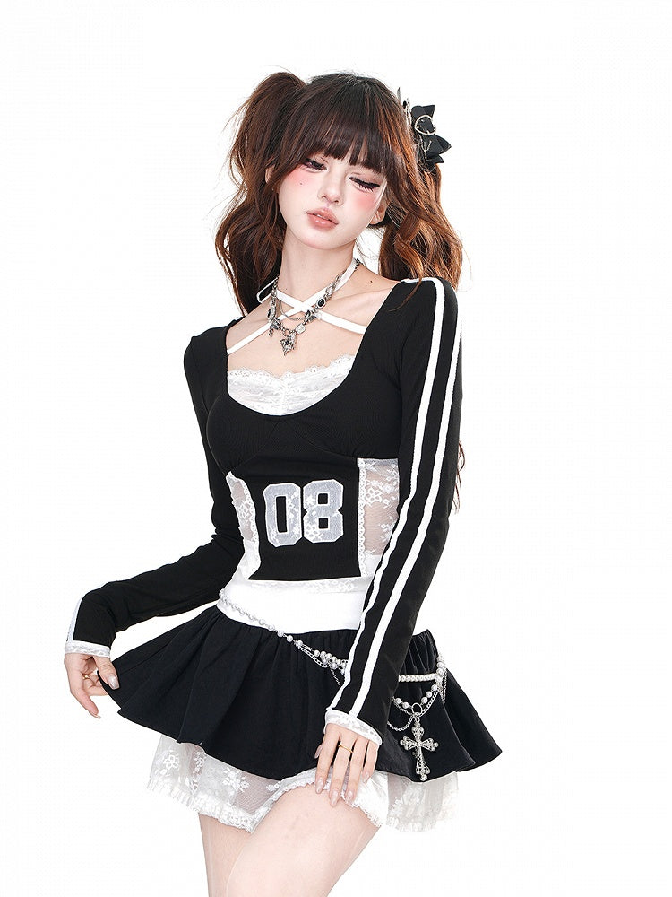 太もも丈の黒レースティアードスカート パフィー