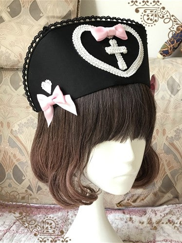 Kreuz und Lolita – Akzente Krankenschwester Farbe 5 Spitzenoptionen mit Cosplay Bowknots Hut Herzform