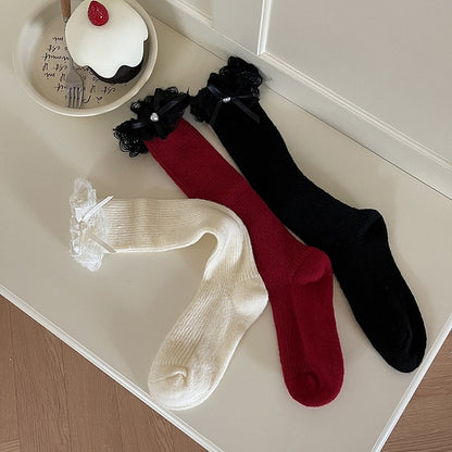 ホワイトロリータ リボン結び レースカフスカーフソックス