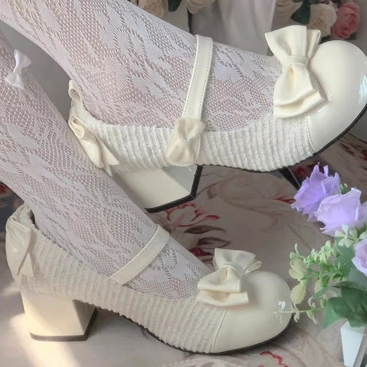 アプリコットリボンラウンドトゥ3.5cmブロックヒールロリータメリージェーン