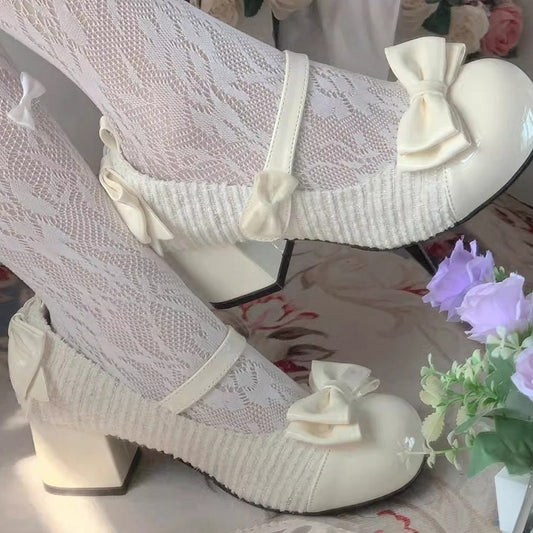 Aprikosenfarbene Lolita Mary Janes mit runder Zehenpartie und 3,5 cm Blockabsatz