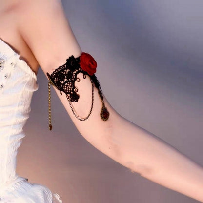 Armlet Pendant Black Lace Decorated Rhinestone Rose with